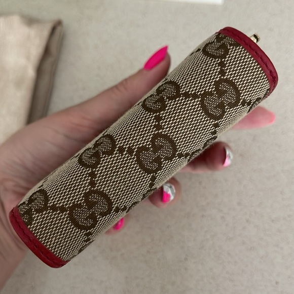 $1,185 New Authentic GUCCI Wallet Signature Canvas Red Beige Brown Bifold Zip - Picture 8 of 14